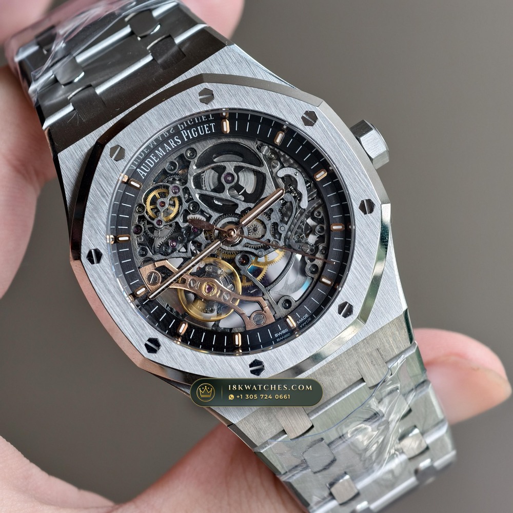 Audemars Piguet Royal Oak Double Balance Wheel Openworked 41mm 5-Axis CNC Case Ref. 15407ST.OO.1220ST.01 — Studio Gallery Plate II in 904L Stainless Steel Custom Architecture (162.0g Verified Mass, Audemars Piguet Cal. 3132 Dual-Balance Openworked)