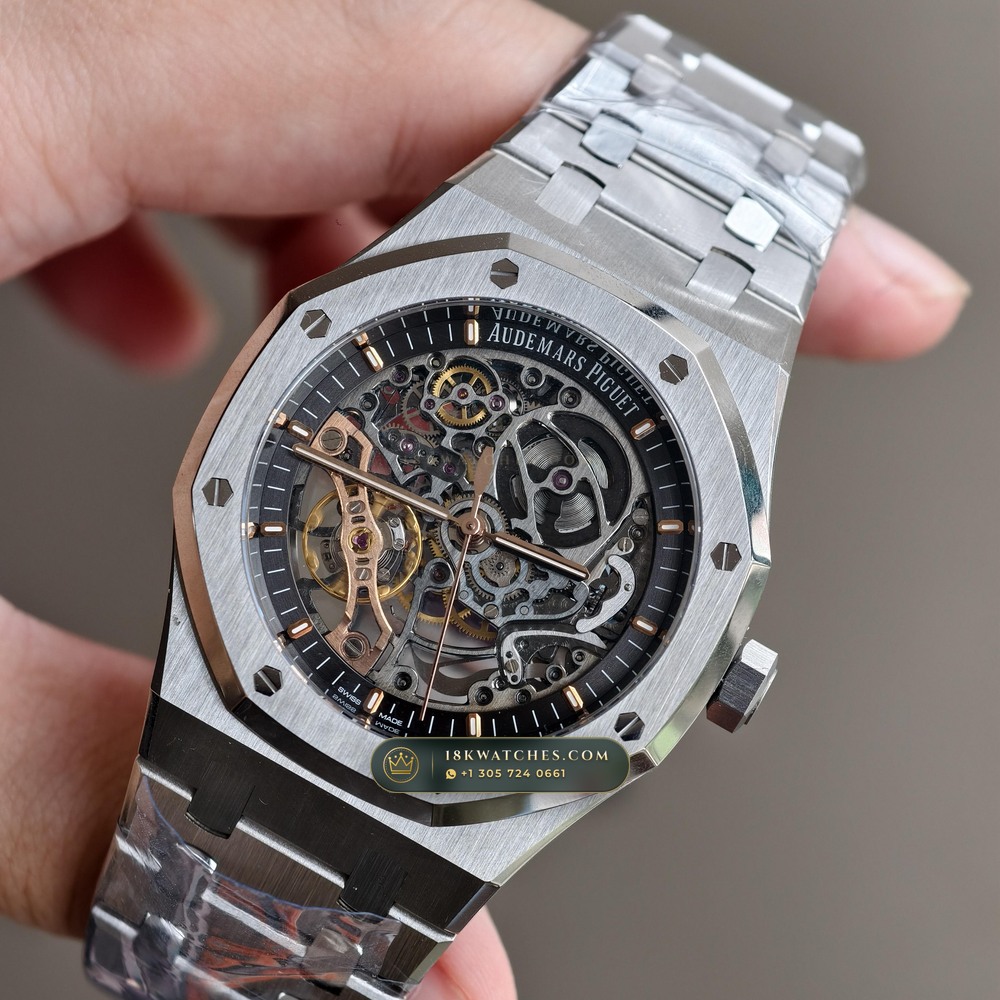 Audemars Piguet Royal Oak Double Balance Wheel Openworked 41mm 5-Axis CNC Case Ref. 15407ST.OO.1220ST.01 — Studio Gallery Plate III in 904L Stainless Steel Custom Architecture (162.0g Verified Mass, Audemars Piguet Cal. 3132 Dual-Balance Openworked)
