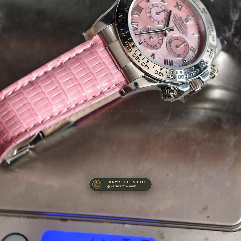 Rolex Cosmograph Daytona Beach Turquoise Blue Mother-of-Pearl 18K White Gold Ref. 116519 — Studio Gallery Plate X in 18K White Gold Au750 (138.7g Verified Mass, Rolex Manufacture Cal. 4130 - 72h Power Reserve)