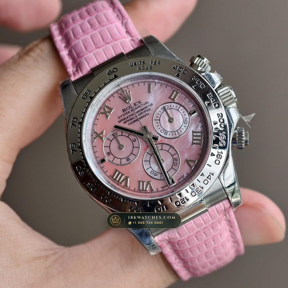 Rolex Cosmograph Daytona Beach Turquoise Blue Mother-of-Pearl 18K White Gold Ref. 116519 — Studio Gallery Plate II in 18K White Gold Au750 (138.7g Verified Mass, Rolex Manufacture Cal. 4130 - 72h Power Reserve)