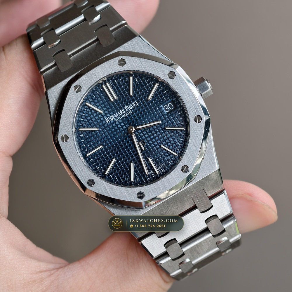 Audemars Piguet Royal Oak Jumbo Extra-Thin 39mm Custom Tapestry Dial 5-Axis CNC Case Ref. 15202ST.OO.1240ST.01 — Studio Gallery Plate II in 904L Stainless Steel Custom Architecture (103.5g Verified Mass, Audemars Piguet Cal. 2121 Ultra-Thin)