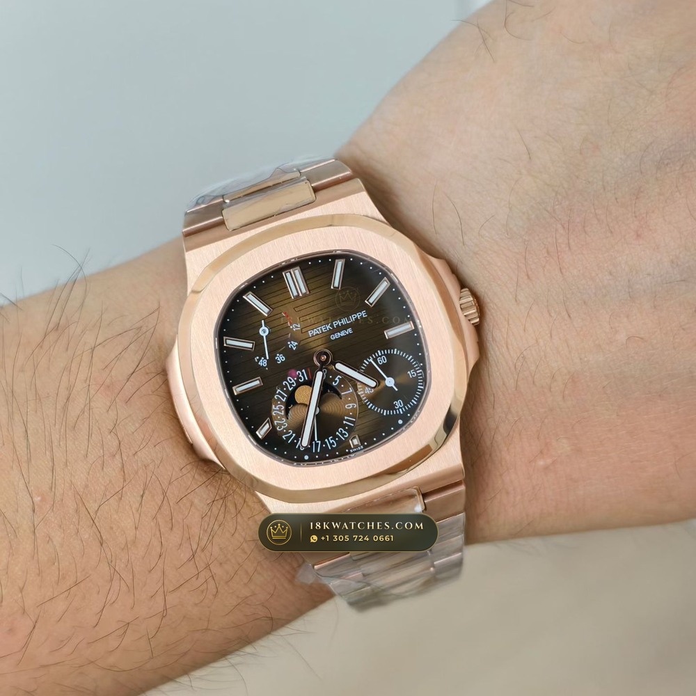 Patek Philippe Nautilus Moonphase & Power Reserve 18K Rose Gold Ref. 5712/1R — Studio Gallery Plate VIII in 18K Rose Gold Au750 (186.5g Verified Mass, Patek Philippe Cal. 240 PS IRM C LU - 22K Gold Micro-Rotor)