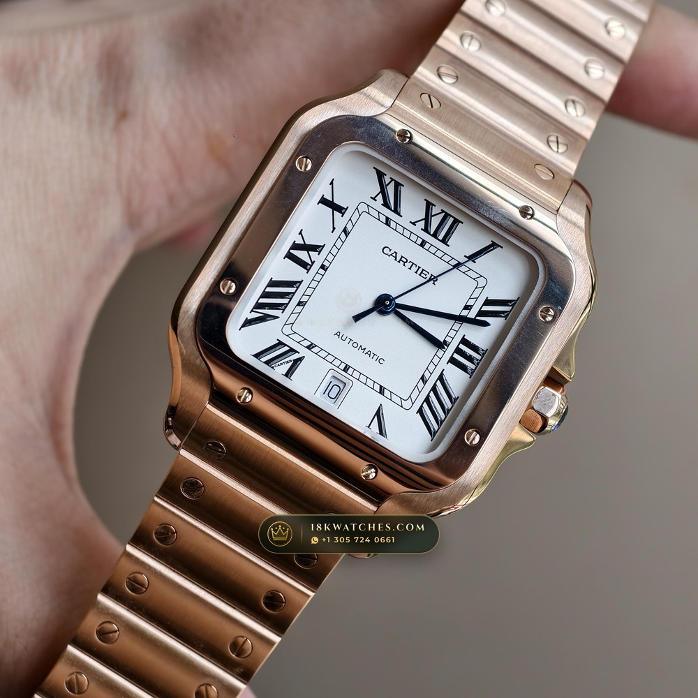 Cartier Santos de Cartier Large Full 18K Rose Gold Ref. WGSA0028 — Studio Gallery Plate II in 18K Rose Gold Au750 (178.1g Verified Mass, Cartier Manufacture Cal. 1847 MC / Skeleton Cal. 9611 MC)