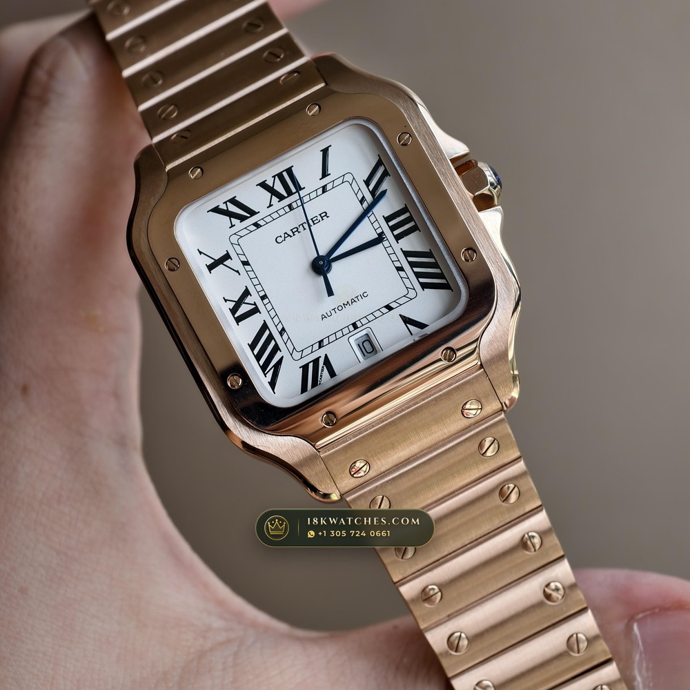 Cartier Santos de Cartier Large Full 18K Rose Gold Ref. WGSA0028 — Studio Gallery Plate III in 18K Rose Gold Au750 (178.1g Verified Mass, Cartier Manufacture Cal. 1847 MC / Skeleton Cal. 9611 MC)