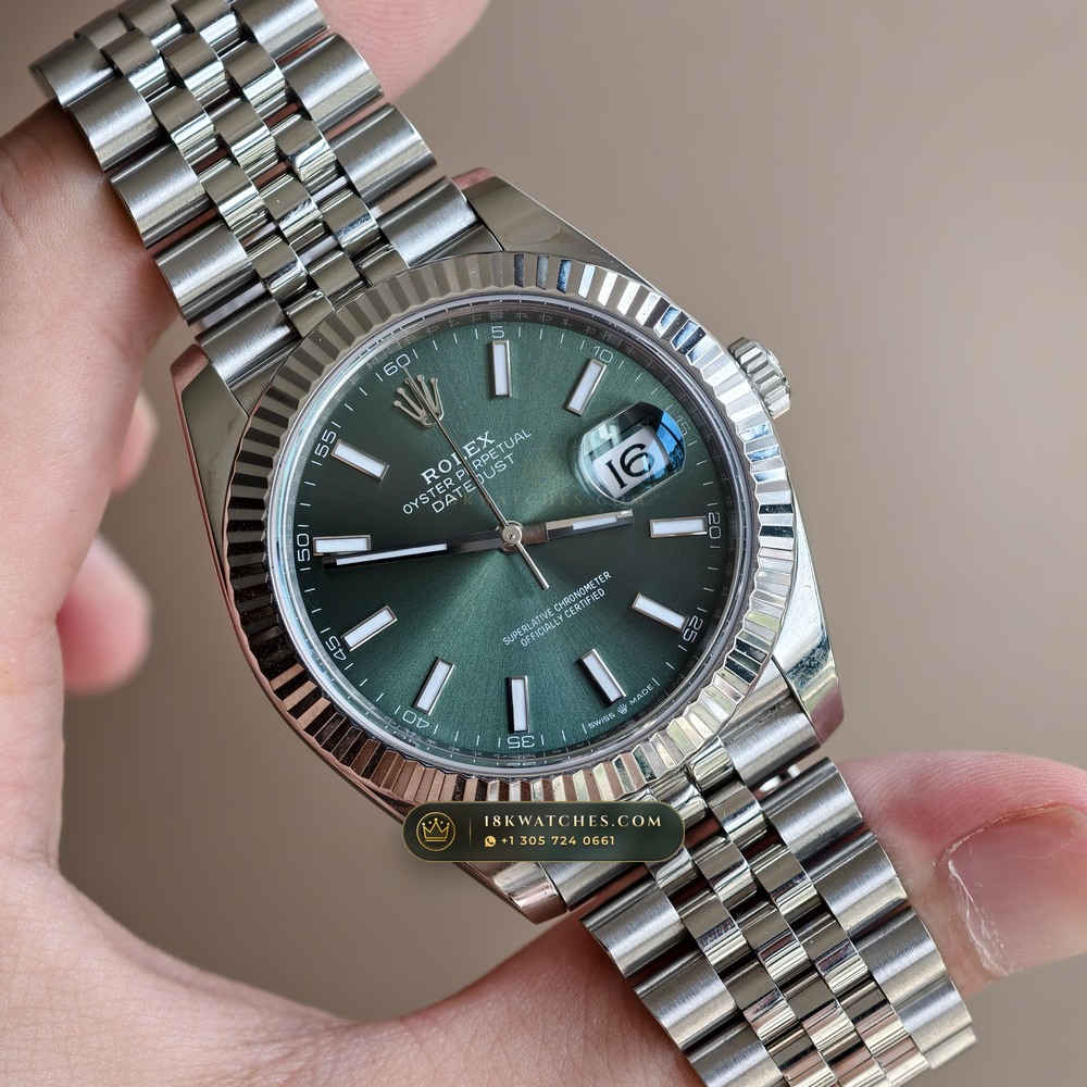 Rolex Datejust 41 Sunray Emerald / Khaki Green Dial Ref. 126334 — Studio Gallery Plate II in 904L Stainless Steel Custom Architecture (136.8g Verified Mass, Rolex Manufacture Cal. 3235 - 70h Power Reserve)