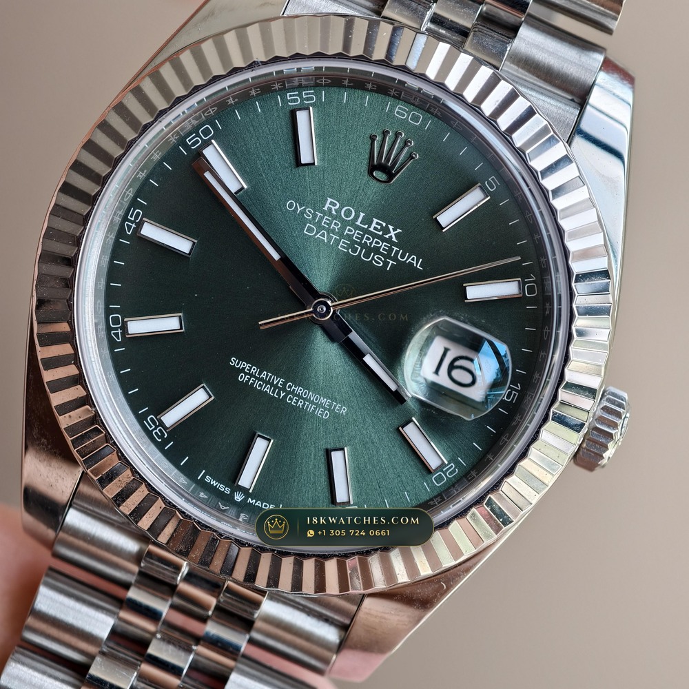 Rolex Datejust 41 Sunray Emerald / Khaki Green Dial Ref. 126334 — Studio Gallery Plate IV in 904L Stainless Steel Custom Architecture (136.8g Verified Mass, Rolex Manufacture Cal. 3235 - 70h Power Reserve)