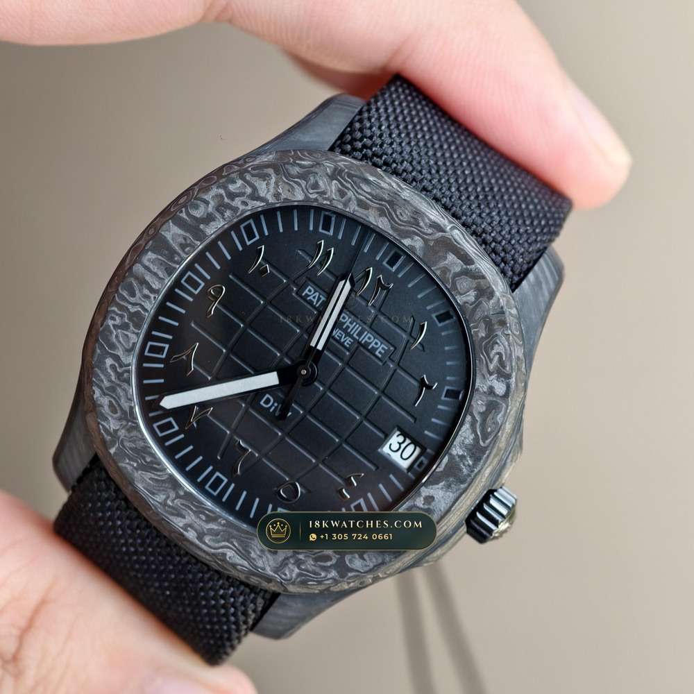Patek Philippe Aquanaut 40.8mm Bespoke Forged Carbon Ref. 5167A-001 — Studio Gallery Plate III in Forged Carbon TPT & Titanium (64.3g Verified Mass, Patek Philippe Cal. 324 S C - 21K Gold Rotor)
