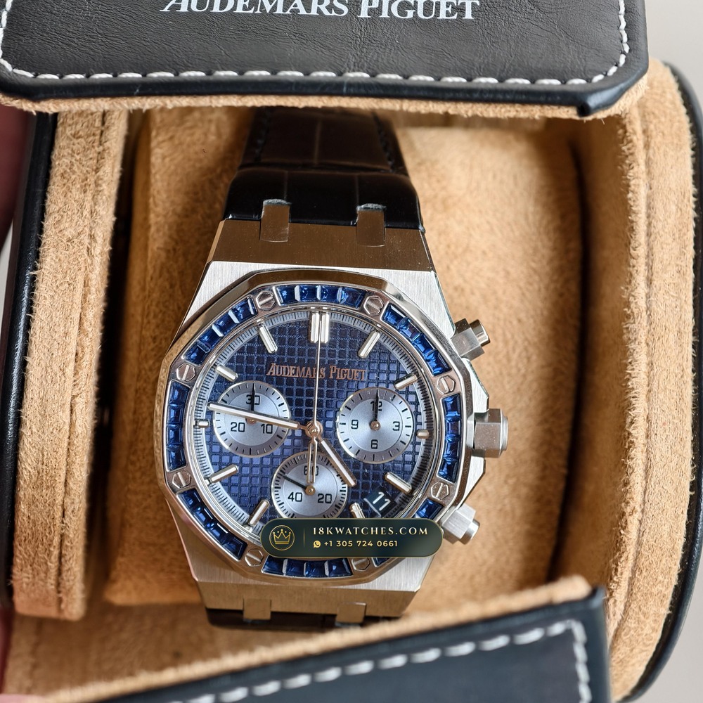 Audemars Piguet Royal Oak Selfwinding Chronograph 41mm Diamond-Set Bezel 18K White Gold Ref. 26240BC.SS.1320BC.01 — Studio Gallery Plate XII in 18K White Gold Au750 (158.7g Verified Mass, Audemars Piguet Cal. 4401 Flyback Chronograph)