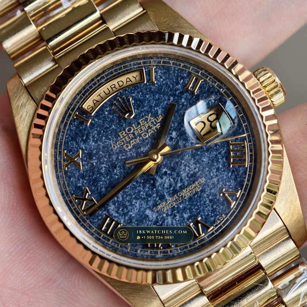 Rolex Day-Date 36 Natural Ferrite Stone Dial 18K Yellow Gold Ref. 18238 — Studio Gallery Plate VI in 18K Yellow Gold Au750 (141.5g Verified Mass, Rolex Manufacture Cal. 3155)