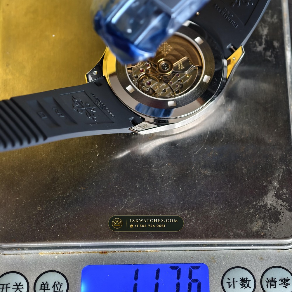 Patek Philippe Aquanaut Jumbo 42.2mm 18K White Gold Custom SW Dial Ref. 5168G — Studio Gallery Plate X in 18K White Gold Au750 (120.4g Verified Mass, Patek Philippe Cal. 324 S C - 21K Gold Rotor)