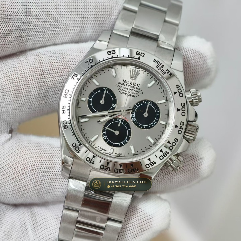 Rolex Cosmograph Daytona 18K White Gold Geneva Atelier Spec Ref. 126509 — Studio Gallery Plate III in 18K White Gold Au750 (216.2g Verified Mass, Rolex Manufacture Cal. 4131 - 72h Power Reserve)