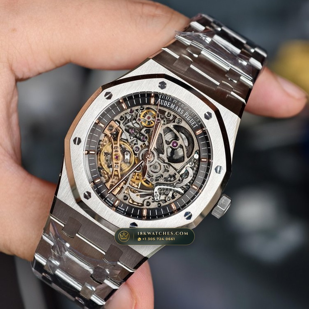 Audemars Piguet Royal Oak Double Balance Wheel Openworked 41mm Ref. 15407ST.OO.1220ST.01 — Studio Gallery Plate III in 904L Stainless Steel Custom Architecture (162.3g Verified Mass, Audemars Piguet Cal. 3132 Dual-Balance Openworked)