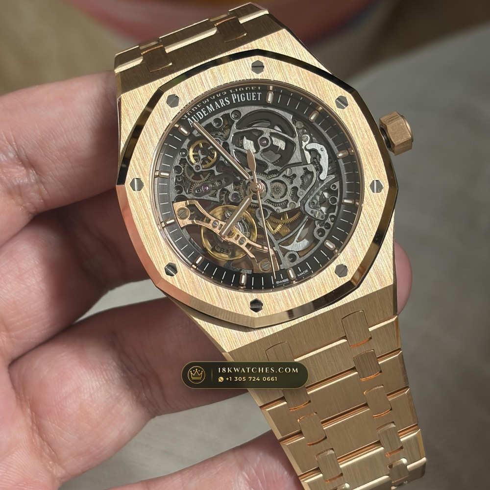 Audemars Piguet Royal Oak Double Balance Wheel Openworked 41mm 18K Rose Gold Ref. 15407OR.OO.1220OR.01 — Studio Gallery Plate II in 18K Rose Gold Au750 (224.8g Verified Mass, Audemars Piguet Cal. 3132 Dual-Balance Openworked)