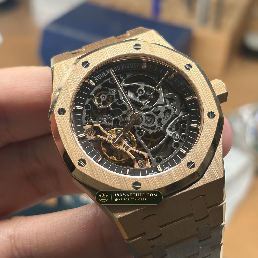 Audemars Piguet Royal Oak Double Balance Wheel Openworked 41mm 18K Rose Gold Ref. 15407OR.OO.1220OR.01 — Studio Gallery Plate III in 18K Rose Gold Au750 (224.8g Verified Mass, Audemars Piguet Cal. 3132 Dual-Balance Openworked)
