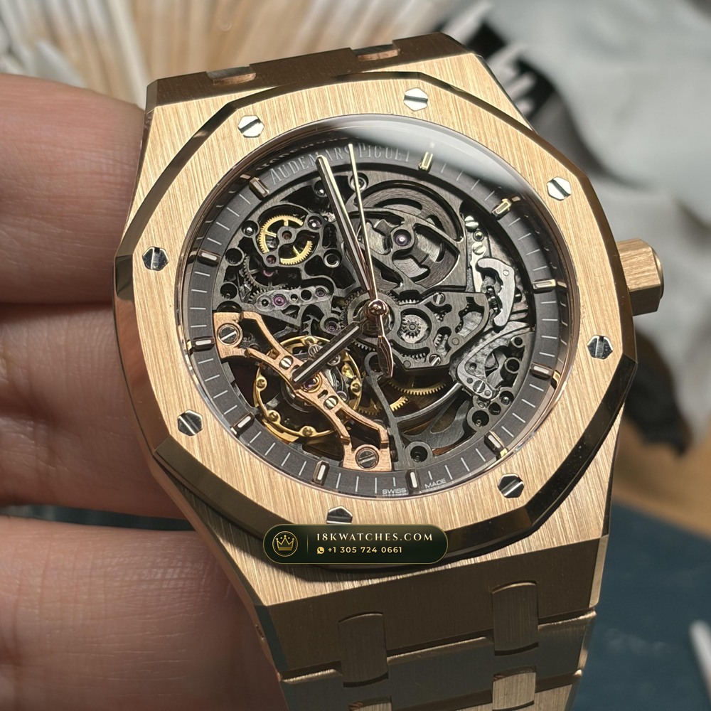 Audemars Piguet Royal Oak Double Balance Wheel Openworked 41mm 18K Rose Gold Ref. 15407OR.OO.1220OR.01 — Studio Gallery Plate IV in 18K Rose Gold Au750 (224.8g Verified Mass, Audemars Piguet Cal. 3132 Dual-Balance Openworked)