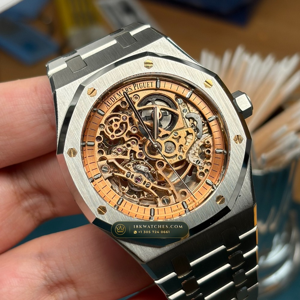 Audemars Piguet Royal Oak Double Balance Wheel Openworked 41mm Salmon Dial 5-Axis CNC Case Ref. 15407ST.OO.1220ST.02