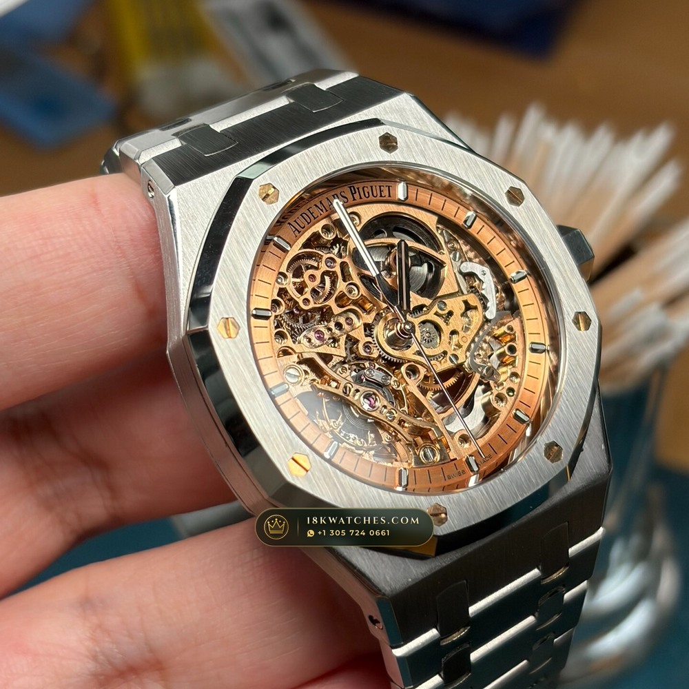 Audemars Piguet Royal Oak Double Balance Wheel Openworked 41mm Salmon Dial 5-Axis CNC Case Ref. 15407ST.OO.1220ST.02 — Studio Gallery Plate II in 904L Stainless Steel Custom Architecture (161.8g Verified Mass, Audemars Piguet Cal. 3132 Dual-Balance Openworked)