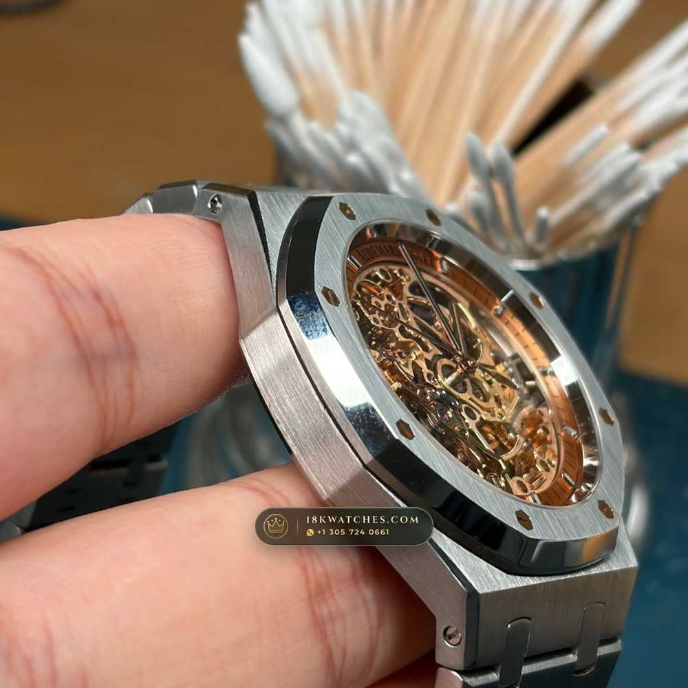 Audemars Piguet Royal Oak Double Balance Wheel Openworked 41mm Salmon Dial 5-Axis CNC Case Ref. 15407ST.OO.1220ST.02 — Studio Gallery Plate III in 904L Stainless Steel Custom Architecture (161.8g Verified Mass, Audemars Piguet Cal. 3132 Dual-Balance Openworked)