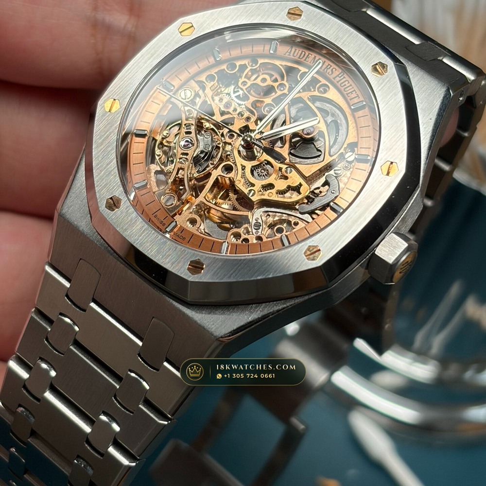 Audemars Piguet Royal Oak Double Balance Wheel Openworked 41mm Salmon Dial 5-Axis CNC Case Ref. 15407ST.OO.1220ST.02 — Studio Gallery Plate IV in 904L Stainless Steel Custom Architecture (161.8g Verified Mass, Audemars Piguet Cal. 3132 Dual-Balance Openworked)