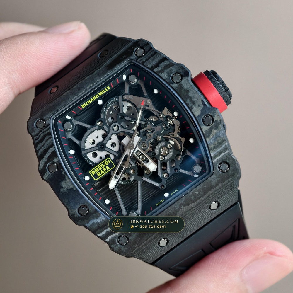 Richard Mille RM 35-01 Rafael Nadal Manual Winding 5-Axis CNC Case — Studio Gallery Plate II in Carbon TPT & Grade 5 Titanium (50.6g Verified Mass, Richard Mille Cal. RMUL3 Grade 5 Titanium Skeleton)