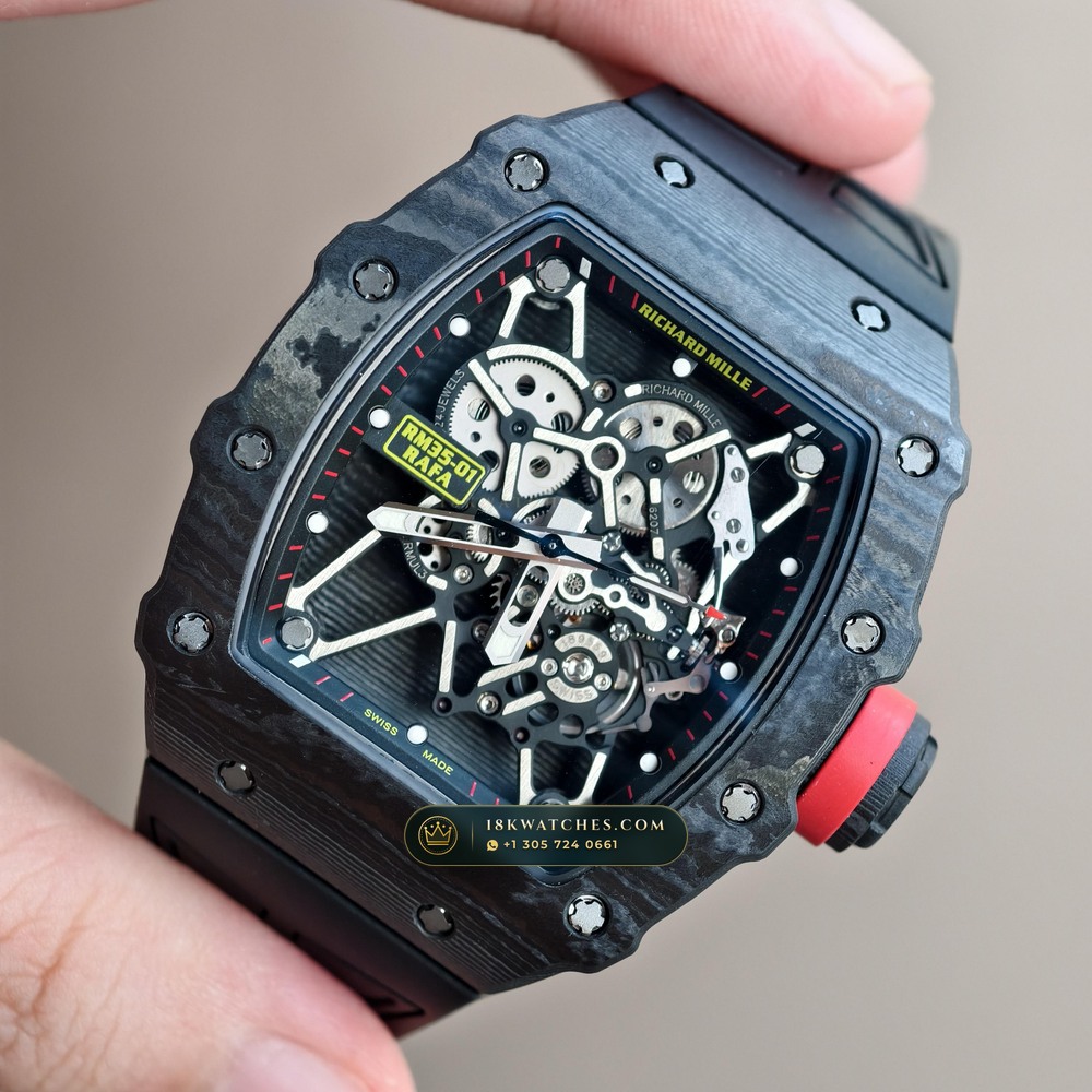 Richard Mille RM 35-01 Rafael Nadal Manual Winding 5-Axis CNC Case — Studio Gallery Plate III in Carbon TPT & Grade 5 Titanium (50.6g Verified Mass, Richard Mille Cal. RMUL3 Grade 5 Titanium Skeleton)