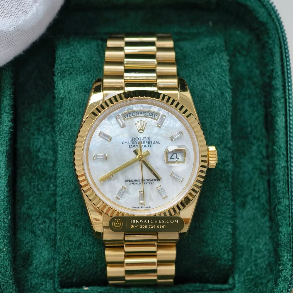 Rolex Day-Date 36 Iridescent Natural Mother-of-Pearl Dial 18K Yellow Gold Ref. 128238