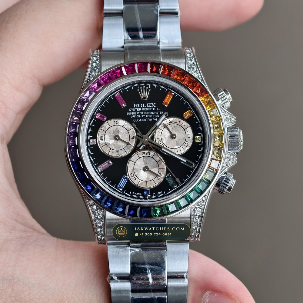 Rolex Cosmograph Daytona Rainbow Sapphire Bezel Diamond-Set Bezel 18K White Gold Ref. 126599RBOW
