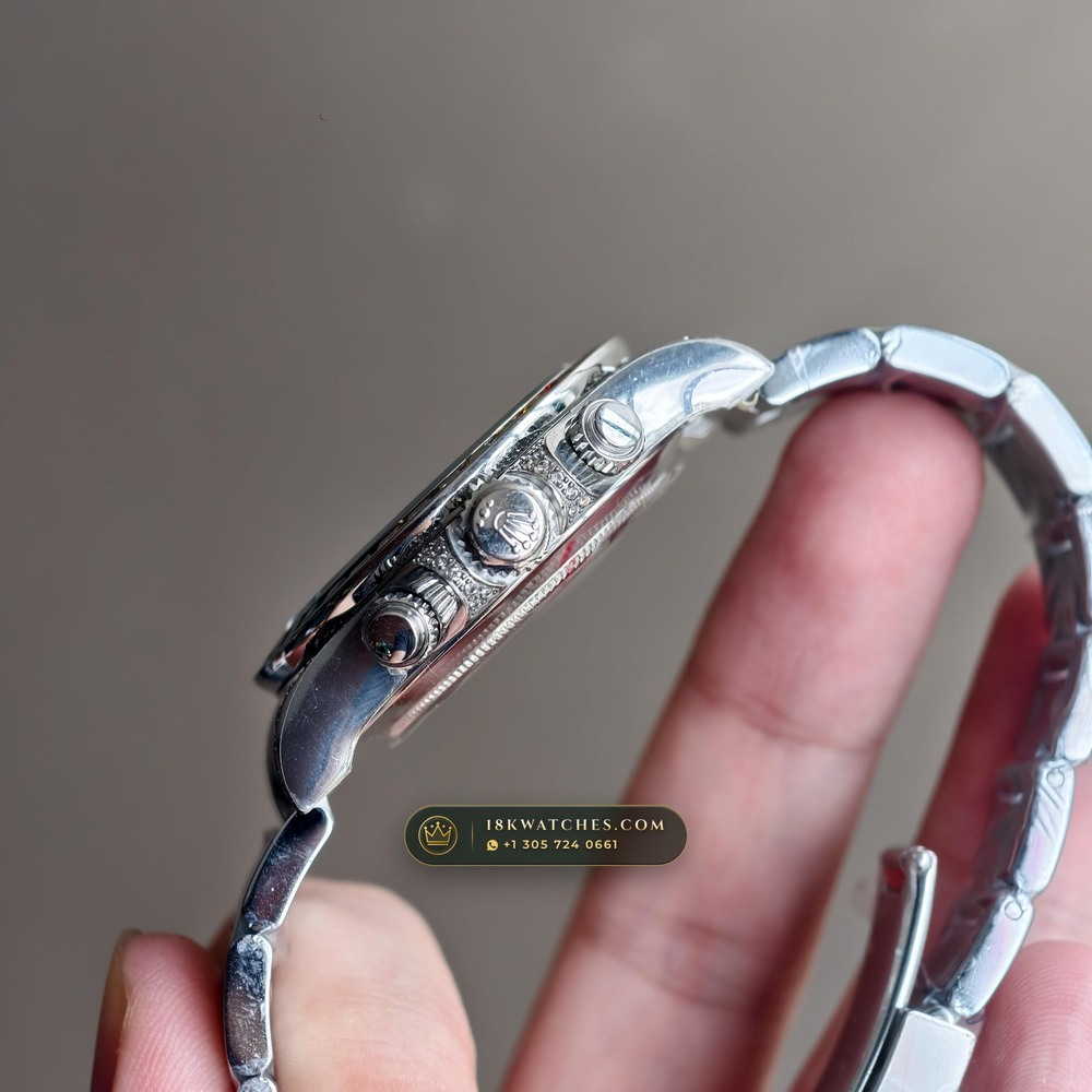 Rolex Cosmograph Daytona Rainbow Sapphire Bezel Diamond-Set Bezel 18K White Gold Ref. 126599RBOW — Studio Gallery Plate VI in 18K White Gold Au750 (216.3g Verified Mass, Rolex Manufacture Cal. 4131 - 72h Power Reserve)