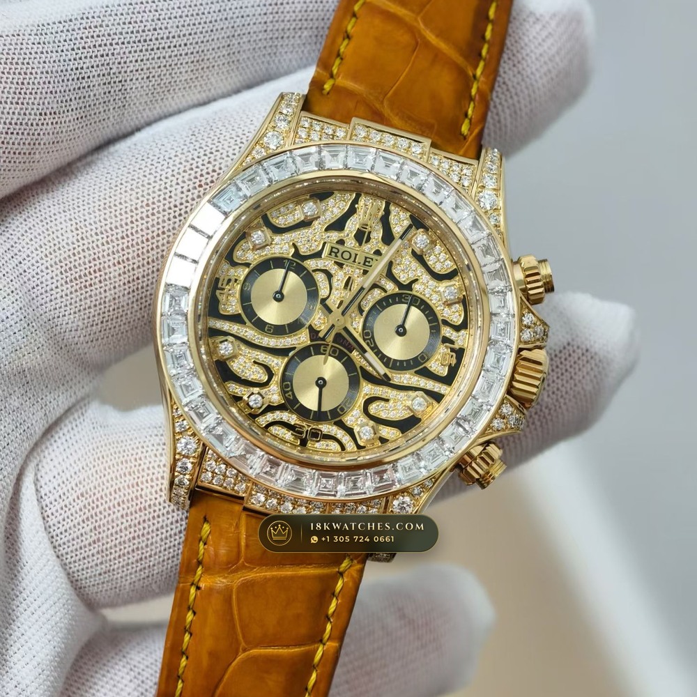 Rolex Cosmograph Daytona Baguette Diamond Edition 18K Yellow Gold Ref. 116588TBR — Studio Gallery Plate III in 18K Yellow Gold Au750 (160.4g Verified Mass, Rolex Manufacture Cal. 4130 - 72h Power Reserve)