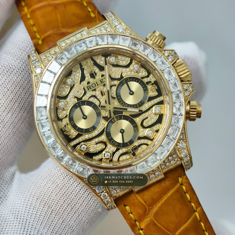 Rolex Cosmograph Daytona Baguette Diamond Edition 18K Yellow Gold Ref. 116588TBR — Studio Gallery Plate IV in 18K Yellow Gold Au750 (160.4g Verified Mass, Rolex Manufacture Cal. 4130 - 72h Power Reserve)