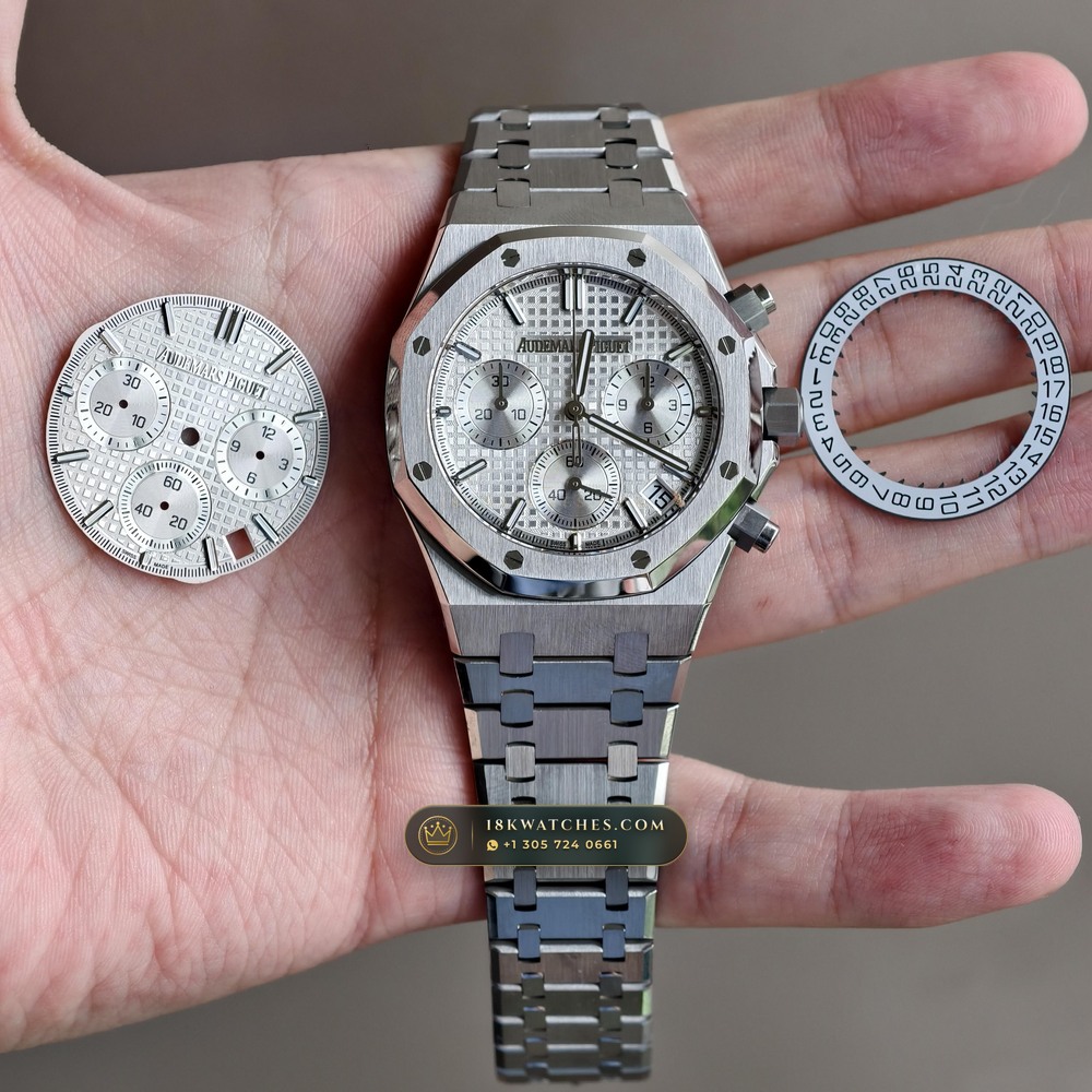 Audemars Piguet Royal Oak Selfwinding Chronograph 41mm Custom Tapestry Dial Deep Crystal Optics Ref. 26240ST — Studio Gallery Plate V in 904L Stainless Steel Custom Architecture (180.6g Verified Mass, Audemars Piguet Cal. 4401 Flyback Chronograph)