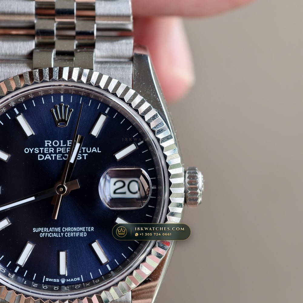 Rolex Datejust 36 Graduated Royal Blue Sunburst Dial Ref. 126231 — Studio Gallery Plate IV in 18K Gold & 904L Oystersteel Rolesor (130.7g Verified Mass, Rolex Manufacture Cal. 3235 - 70h Power Reserve)