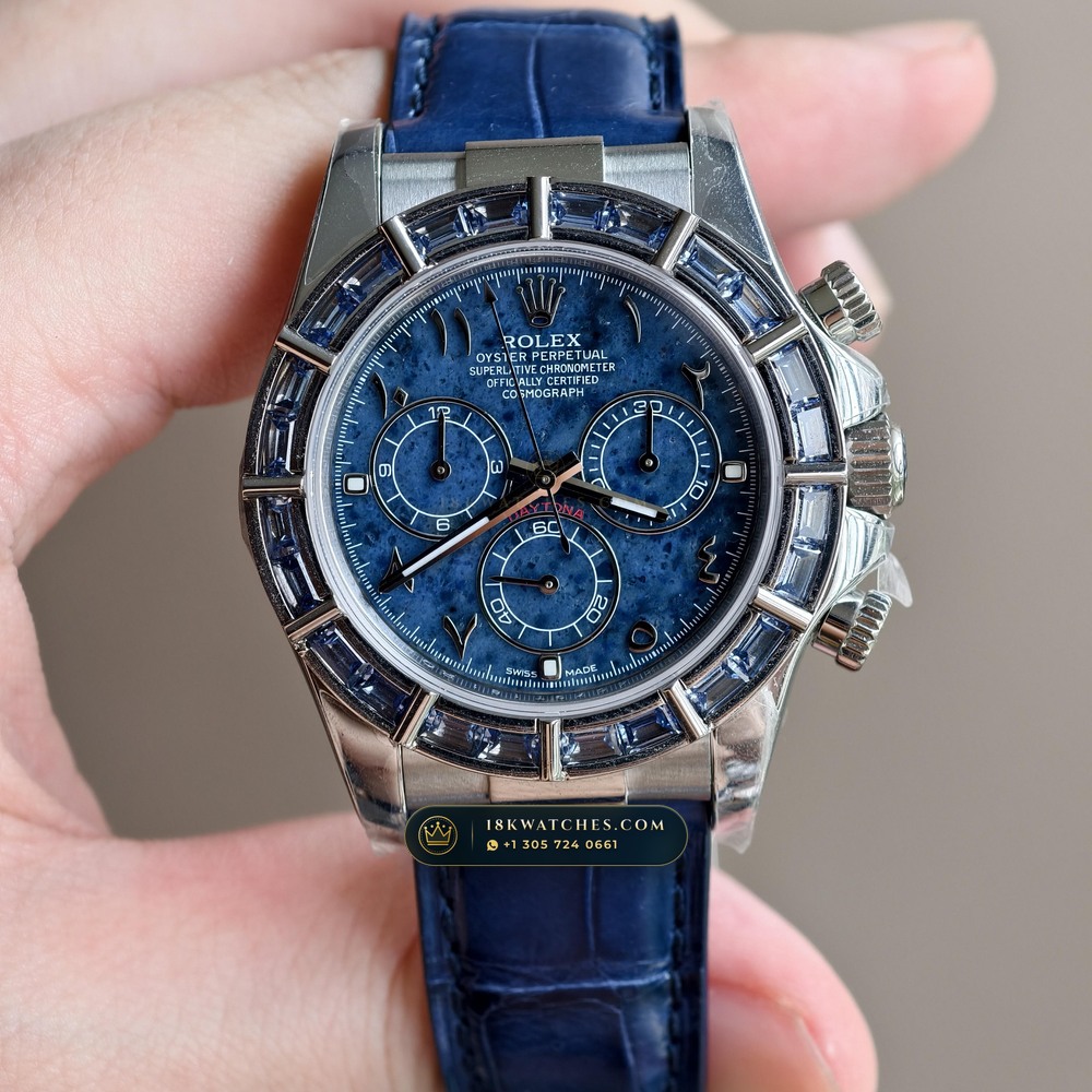 Rolex Cosmograph Daytona Blue Sodalite Stone Dial Diamond-Set Bezel 18K White Gold Ref. 116589SACI