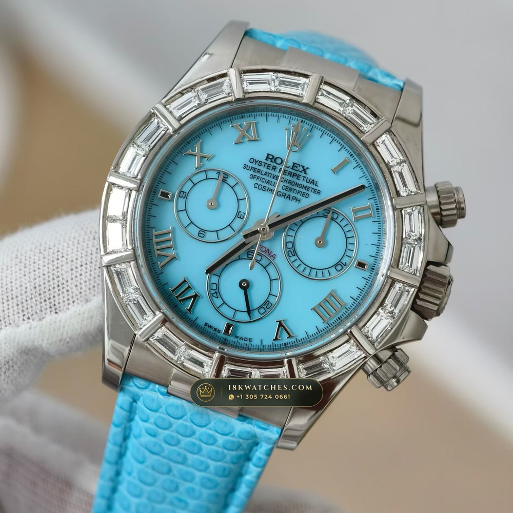 Rolex Cosmograph Daytona Natural Turquoise Dial 18K White Gold Ref. 116589BR — Studio Gallery Plate V in 18K White Gold Au750 (160.7g Verified Mass, Rolex Manufacture Cal. 4130 - 72h Power Reserve)