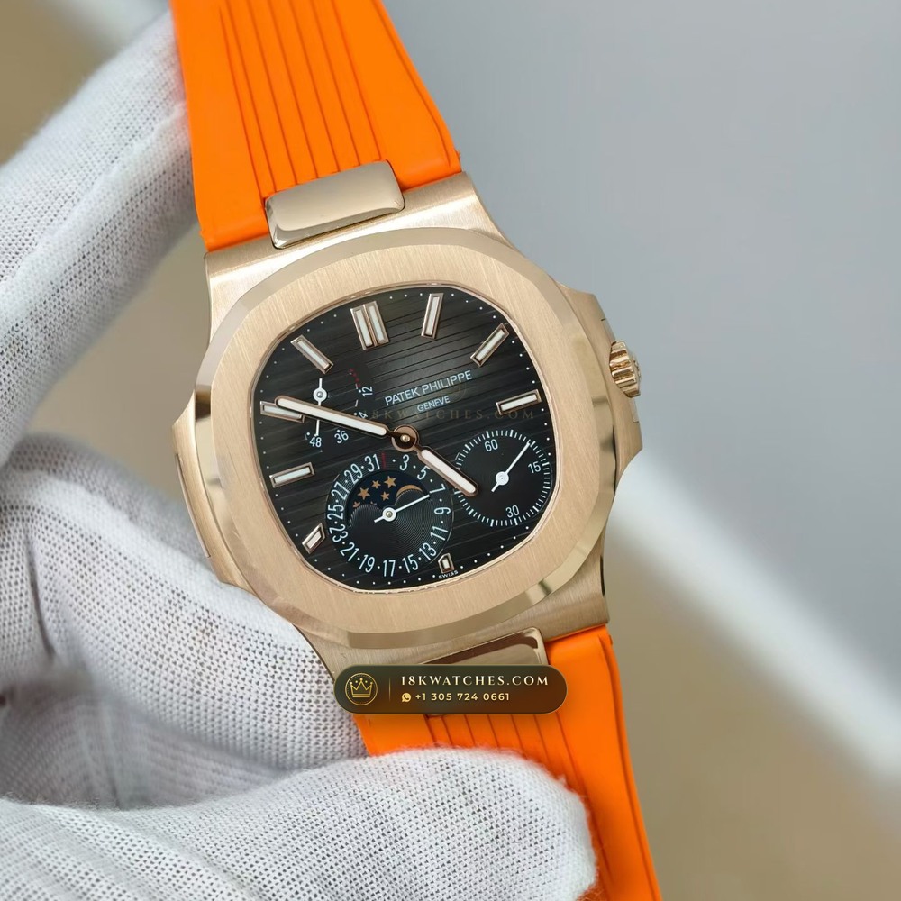 Patek Philippe Nautilus Moonphase & Power Reserve 18K Rose Gold Ref. 5712R — Studio Gallery Plate II in 18K Rose Gold Au750 (105.6g Verified Mass, Patek Philippe Cal. 240 PS IRM C LU - 22K Gold Micro-Rotor)