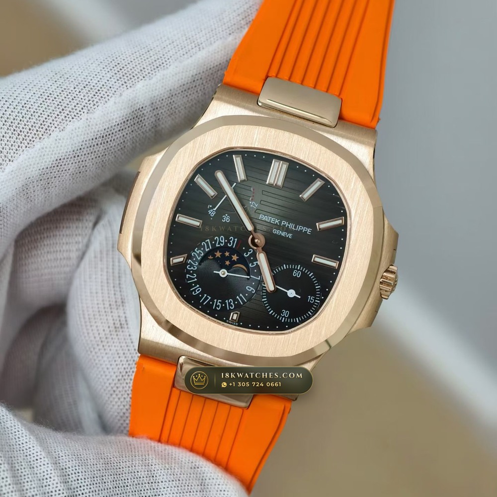 Patek Philippe Nautilus Moonphase & Power Reserve 18K Rose Gold Ref. 5712R — Studio Gallery Plate III in 18K Rose Gold Au750 (105.6g Verified Mass, Patek Philippe Cal. 240 PS IRM C LU - 22K Gold Micro-Rotor)