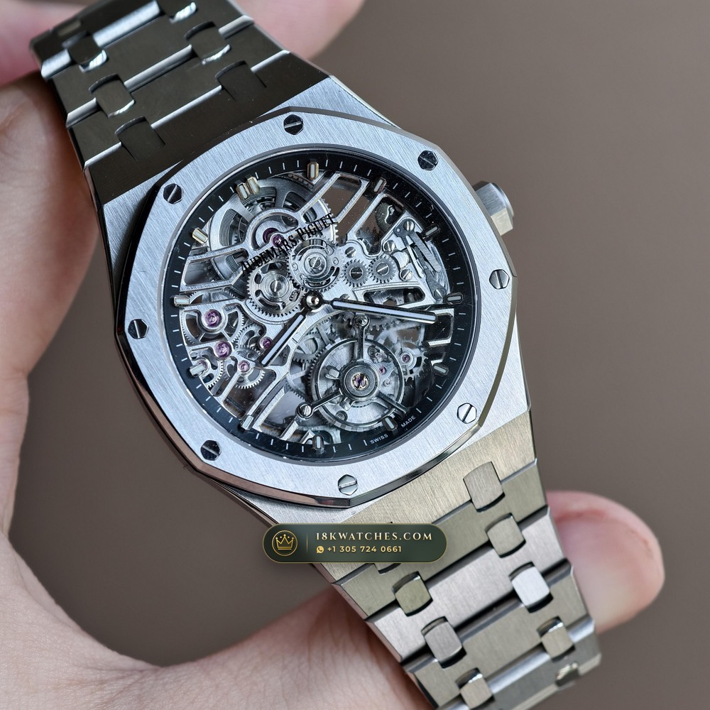 Audemars Piguet Royal Oak Selfwinding Flying Tourbillon 41mm Architectural Skeletonized Openworked Dial Ref. 26735ST.OO.1320ST.02 — Studio Gallery Plate II in 904L Stainless Steel Custom Architecture (159.4g Verified Mass, Audemars Piguet Cal. 2950 Flying Tourbillon)