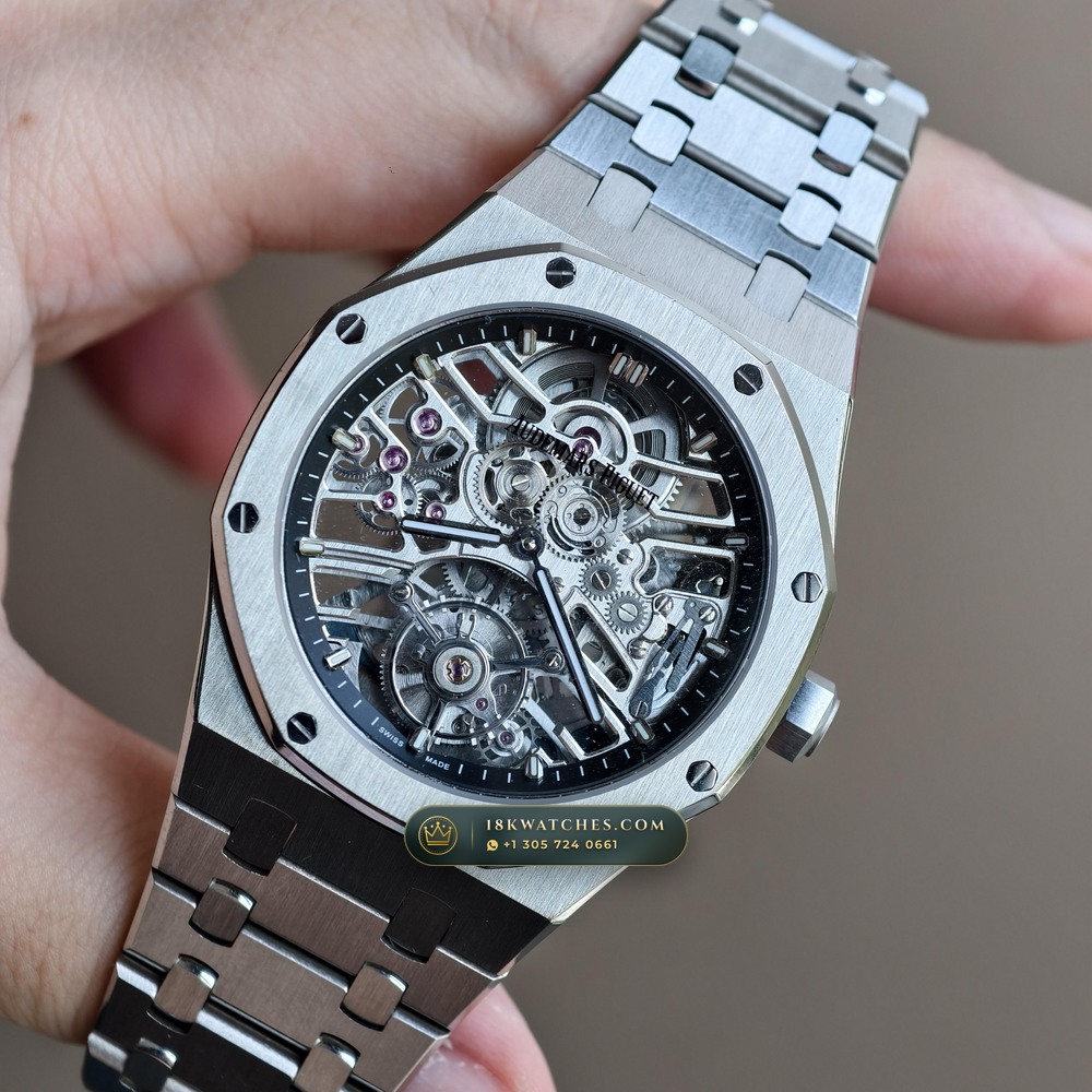 Audemars Piguet Royal Oak Selfwinding Flying Tourbillon 41mm Architectural Skeletonized Openworked Dial Ref. 26735ST.OO.1320ST.02 — Studio Gallery Plate III in 904L Stainless Steel Custom Architecture (159.4g Verified Mass, Audemars Piguet Cal. 2950 Flying Tourbillon)