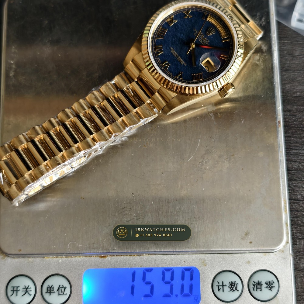 Rolex Day-Date 36 Natural Ferrite Stone Dial 18K Yellow Gold Deep Crystal Optics Ref. 18238 — Studio Gallery Plate IX in 18K Yellow Gold Au750 (141.8g Verified Mass, Rolex Manufacture Cal. 3155)