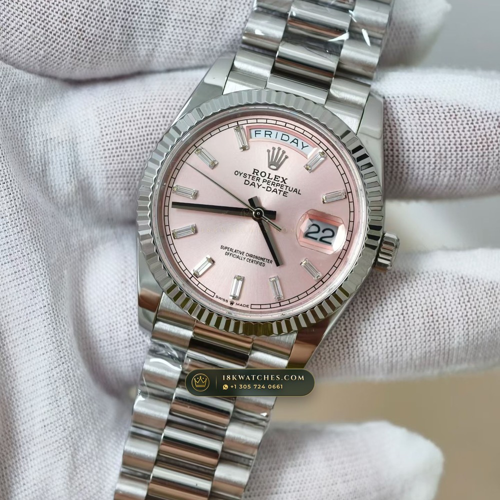 Rolex Day-Date 36 18K White Gold Ref. 128239 — Studio Gallery Plate III in 18K White Gold Au750 (183.4g Verified Mass, Rolex Manufacture Cal. 3255 - 70h Power Reserve)