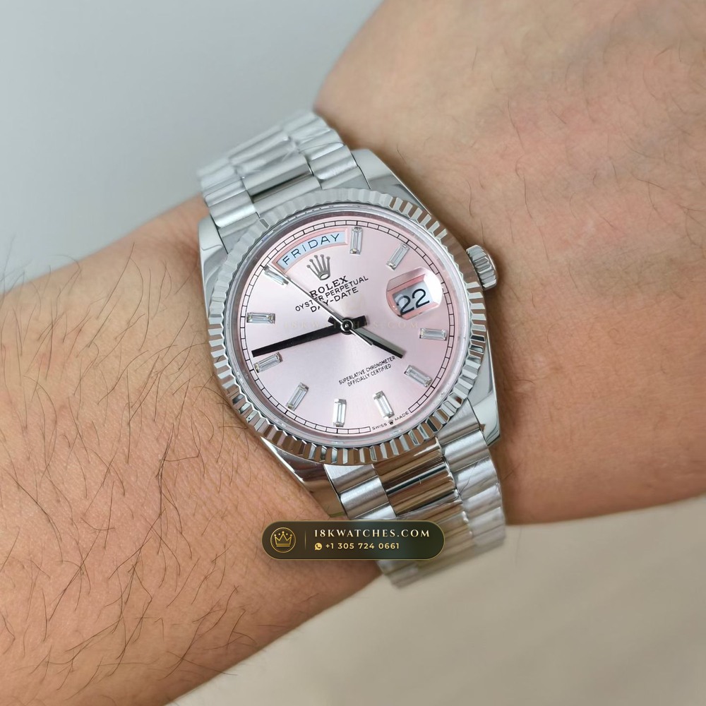 Rolex Day-Date 36 18K White Gold Ref. 128239 — Studio Gallery Plate IX in 18K White Gold Au750 (183.4g Verified Mass, Rolex Manufacture Cal. 3255 - 70h Power Reserve)