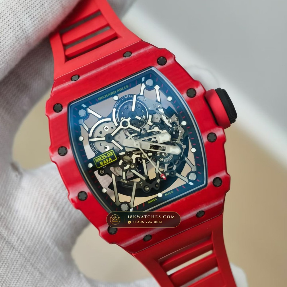 Richard Mille RM 35-02 Rafael Nadal Automatic Crimson Quartz TPT 5-Axis CNC Case — Studio Gallery Plate IV in Carbon TPT & Grade 5 Titanium (50.7g Verified Mass, Richard Mille Cal. RMAL1 Variable-Geometry Rotor)