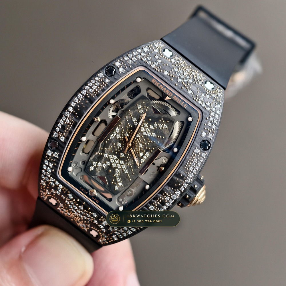 Richard Mille RM 07-01 Automatic Tonneau Misty Night Carbon TPT & Gold Leaf — Studio Gallery Plate II in Carbon TPT & Grade 5 Titanium (58.0g Verified Mass, Richard Mille Cal. CRMA2 Variable-Geometry Rotor)
