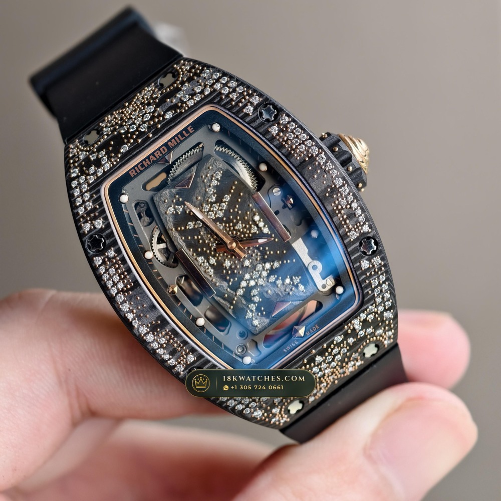 Richard Mille RM 07-01 Automatic Tonneau Misty Night Carbon TPT & Gold Leaf — Studio Gallery Plate III in Carbon TPT & Grade 5 Titanium (58.0g Verified Mass, Richard Mille Cal. CRMA2 Variable-Geometry Rotor)