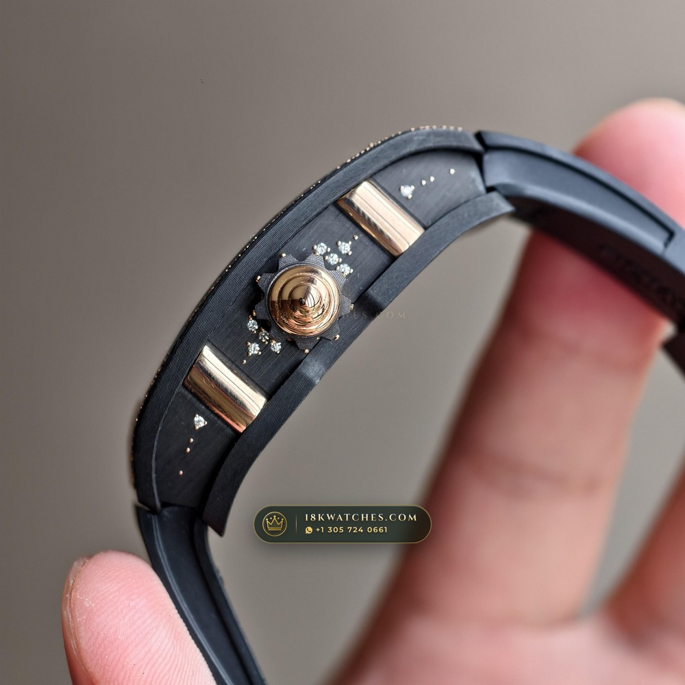 Richard Mille RM 07-01 Automatic Tonneau Misty Night Carbon TPT & Gold Leaf — Studio Gallery Plate IV in Carbon TPT & Grade 5 Titanium (58.0g Verified Mass, Richard Mille Cal. CRMA2 Variable-Geometry Rotor)