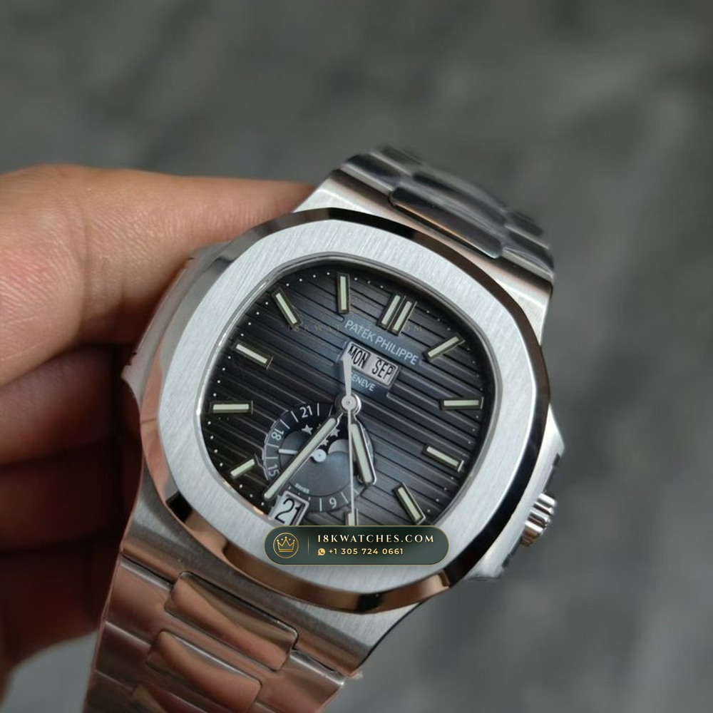 Patek Philippe Nautilus Annual Calendar Moonphase Blue Graduated Dial Ref. 5726/1A-014 — Studio Gallery Plate IV in 904L Stainless Steel Custom Architecture (147.6g Verified Mass, Patek Philippe Cal. 324 S QA LU 24H - 21K Gold Rotor)