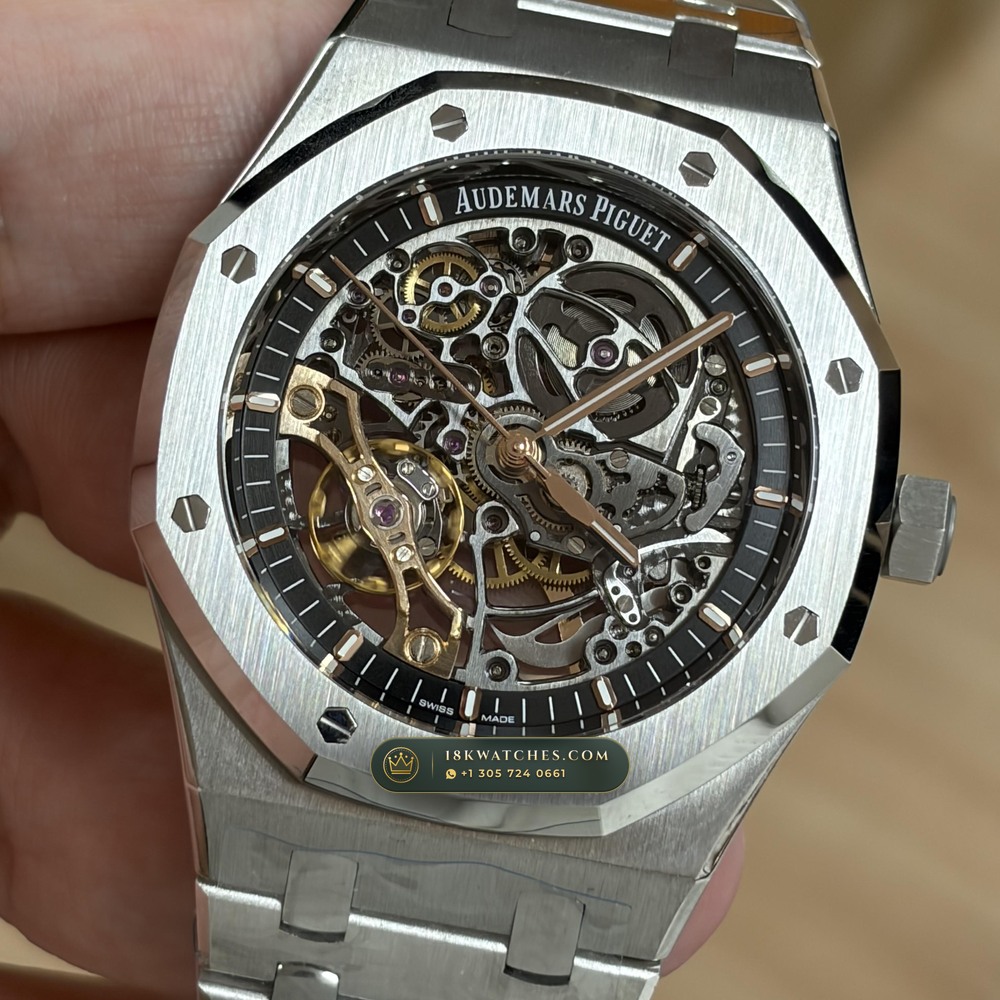 Audemars Piguet Royal Oak Double Balance Wheel Openworked 41mm Geneva Atelier Spec Ref. 15407ST.OO.1220ST.01 — Studio Gallery Plate II in 904L Stainless Steel Custom Architecture (162.4g Verified Mass, Audemars Piguet Cal. 3132 Dual-Balance Openworked)