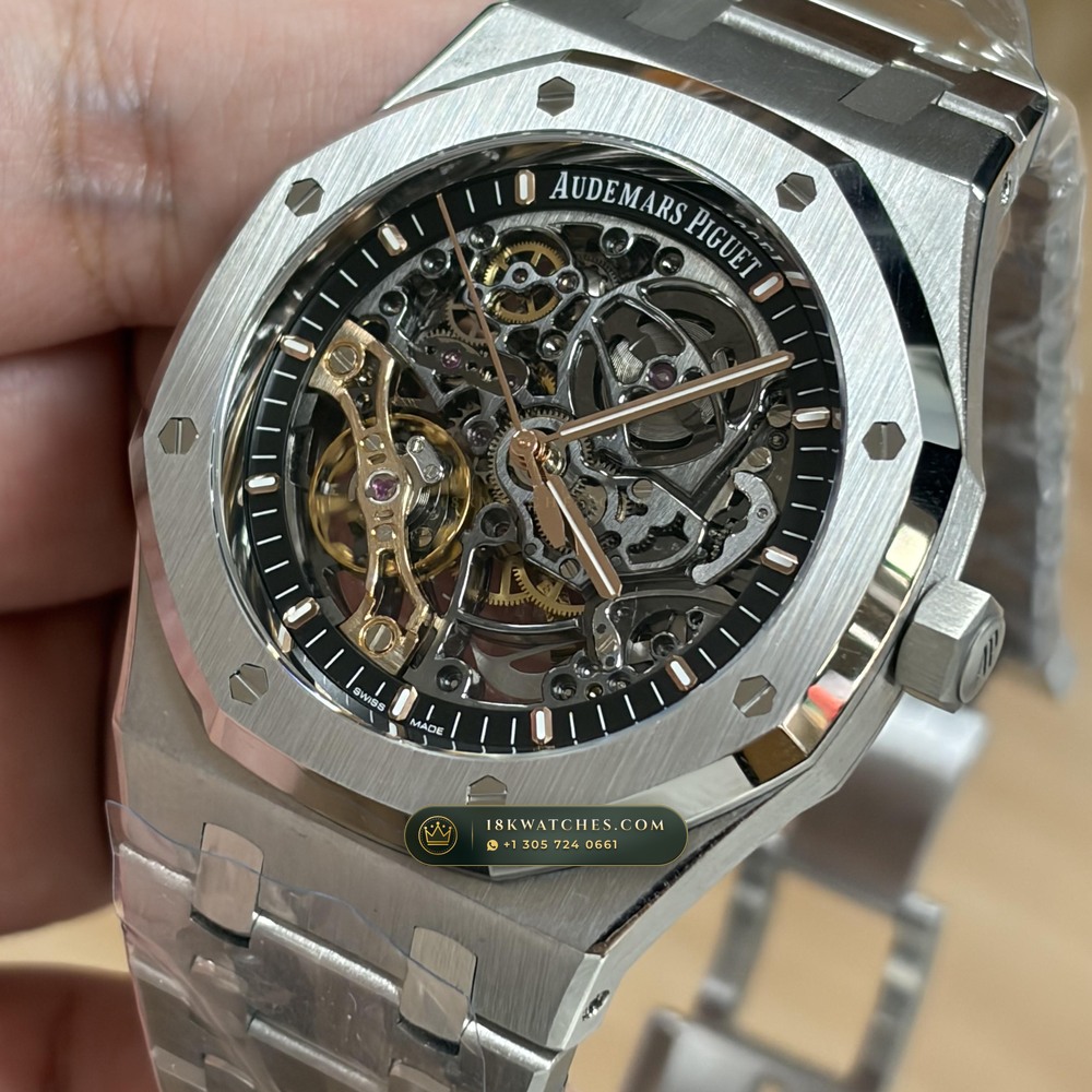 Audemars Piguet Royal Oak Double Balance Wheel Openworked 41mm Geneva Atelier Spec Ref. 15407ST.OO.1220ST.01 — Studio Gallery Plate III in 904L Stainless Steel Custom Architecture (162.4g Verified Mass, Audemars Piguet Cal. 3132 Dual-Balance Openworked)
