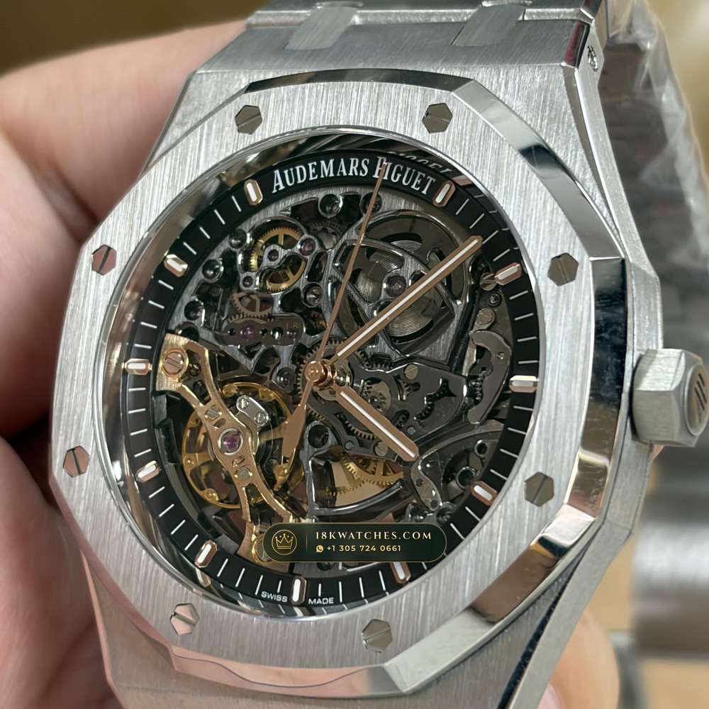 Audemars Piguet Royal Oak Double Balance Wheel Openworked 41mm Geneva Atelier Spec Ref. 15407ST.OO.1220ST.01 — Studio Gallery Plate IV in 904L Stainless Steel Custom Architecture (162.4g Verified Mass, Audemars Piguet Cal. 3132 Dual-Balance Openworked)