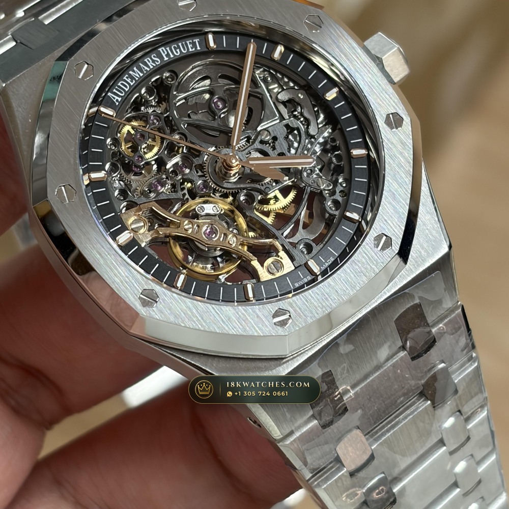 Audemars Piguet Royal Oak Double Balance Wheel Openworked 41mm Geneva Atelier Spec Ref. 15407ST.OO.1220ST.01 — Studio Gallery Plate VI in 904L Stainless Steel Custom Architecture (162.4g Verified Mass, Audemars Piguet Cal. 3132 Dual-Balance Openworked)